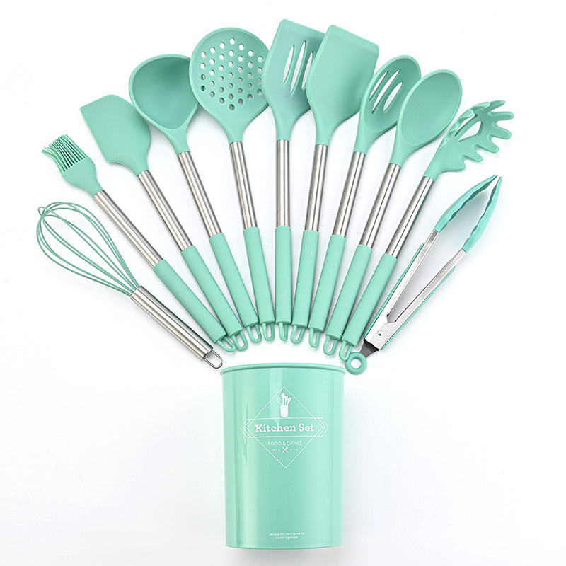 A Silicone 12-piece tube handle rubber tube silicone non-stick pan food grade silicone shovel household silicone kitchen utensils