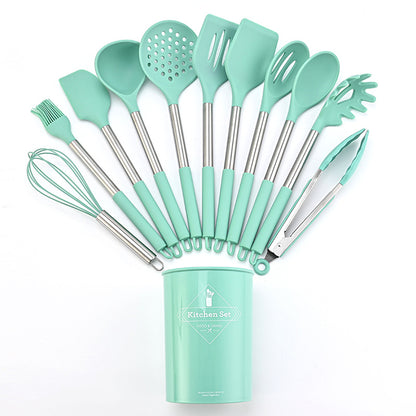 A Silicone 12-piece tube handle rubber tube silicone non-stick pan food grade silicone shovel household silicone kitchen utensils