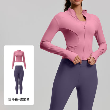 A Yoga Clothing Women's Fitness Running High Elasticity Sports Jacket Tights Hip Pants Fitness Clothing Set