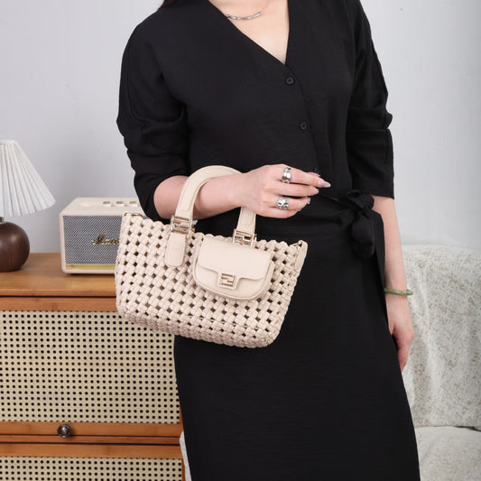 A woven handbag