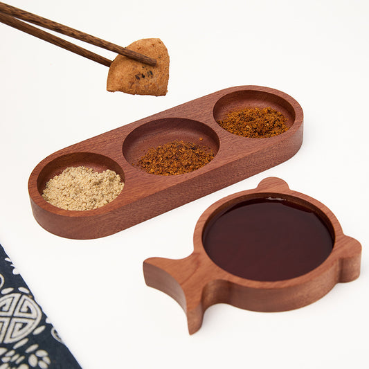 A Acacia wood taste plate three grids fish tail taste plate