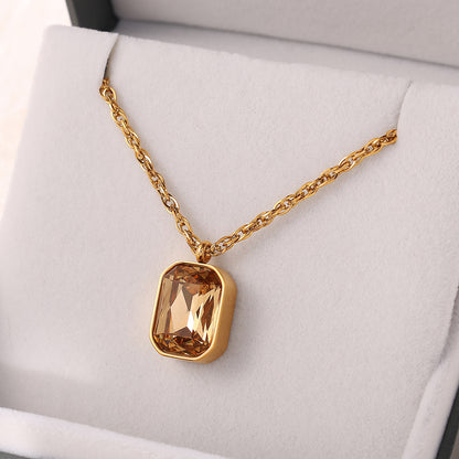 A European and American cross-border new products, square glass stone pendant, earrings, necklace for women, simple light luxury stainless steel jewelry for women
