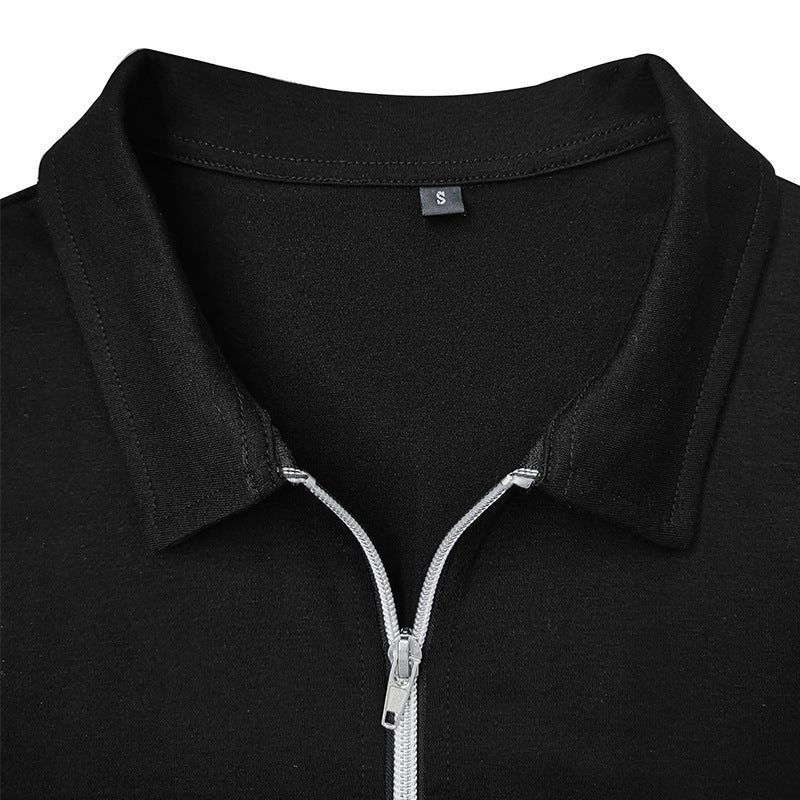 A Men's Fashion Color-Blocking Long Sleeve Zip Henry Shirt Amazon Fall Winter Men's Lapel Casual POLO Shirt