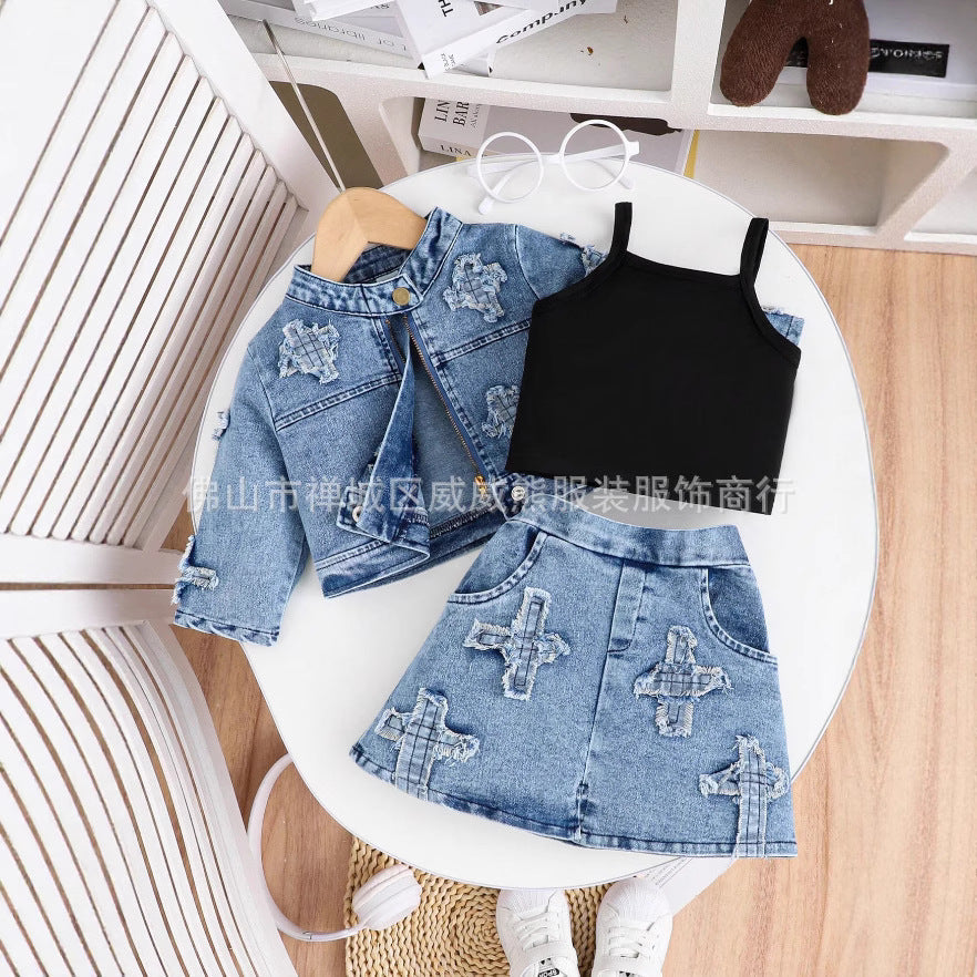 A children's denim three-piece set