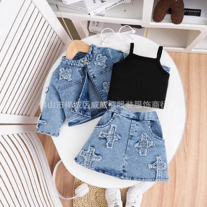 A children's denim three-piece set