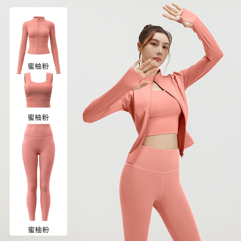 A Spring and Autumn Yoga Clothing Three-piece Skinny Fitness Clothing Morning Running Sports Suit