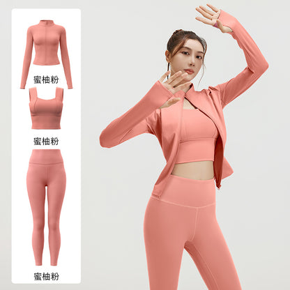 A Spring and Autumn Yoga Clothing Three-piece Skinny Fitness Clothing Morning Running Sports Suit