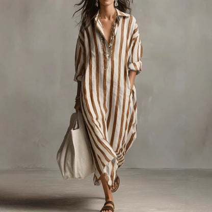 A stripe cropped sleeve shirt dress