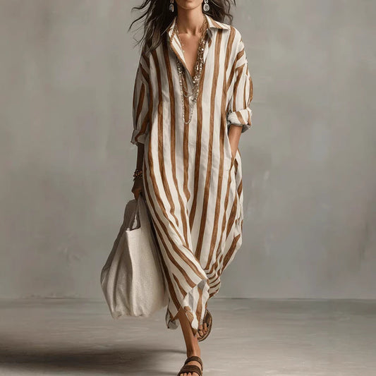 A stripe cropped sleeve shirt dress