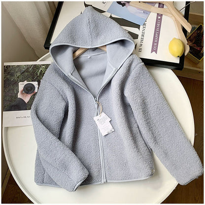 A winter polar fleece hooded jacket
