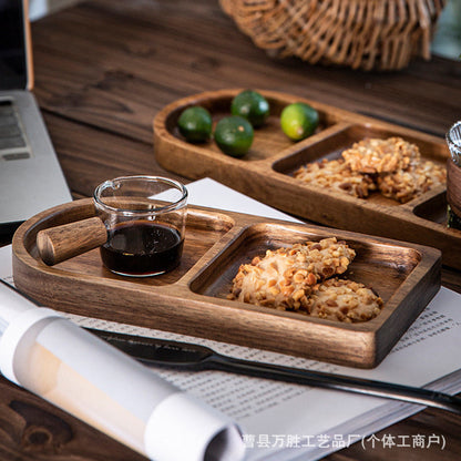 A Acacia wooden tray Japanese-style divided household dim sum snack storage tray