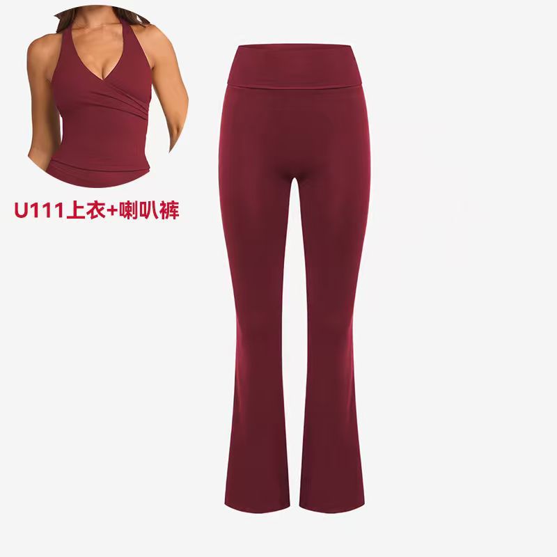A V-neck cross-neck sports vest with chest pad yoga suit set women's advanced yoga horn trousers