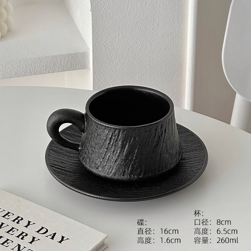 A retro stone coffee cup, premium sense, simple ceramic cup, exquisite latte latte flower cup, cappuccino mocha cup saucer