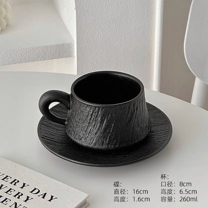 A retro stone coffee cup, premium sense, simple ceramic cup, exquisite latte latte flower cup, cappuccino mocha cup saucer