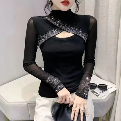 A mesh long-sleeved top