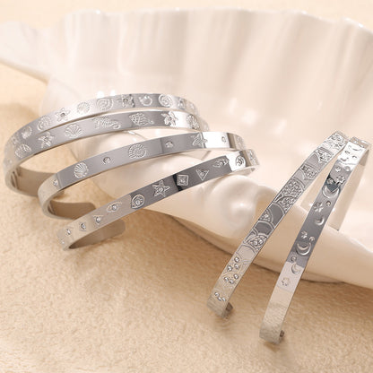 A cross-border European and American exaggerated personality versatile titanium steel inlaid zircon marine series stainless steel advanced sense opening bracelet