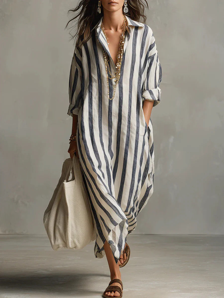 A stripe cropped sleeve shirt dress