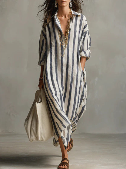 A stripe cropped sleeve shirt dress