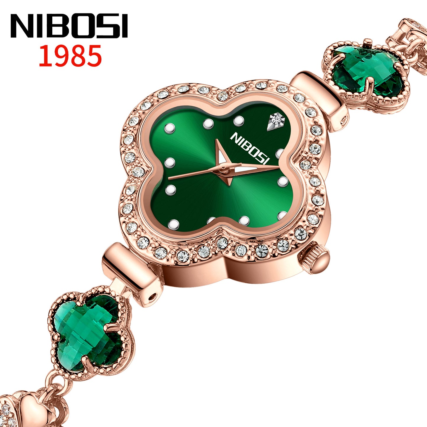 Custom watch design A four-leaf clover greenstone dial watch