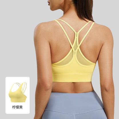 A Mesh Back Cross Sports Bra Beauty Back Top High Strength Shockproof Yoga Fitness Underwear Women