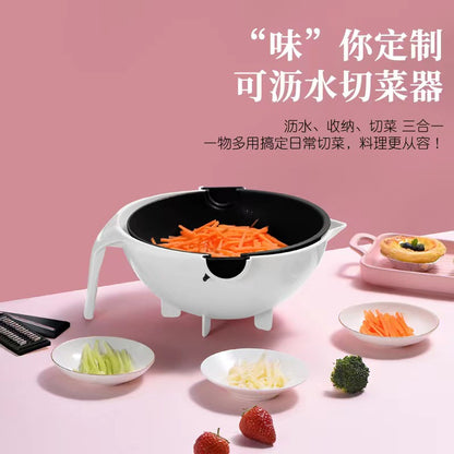 A Kitchen with hand guard vegetable cutter, potato wipe silk slicer, drain, round stainless steel vegetable cutter