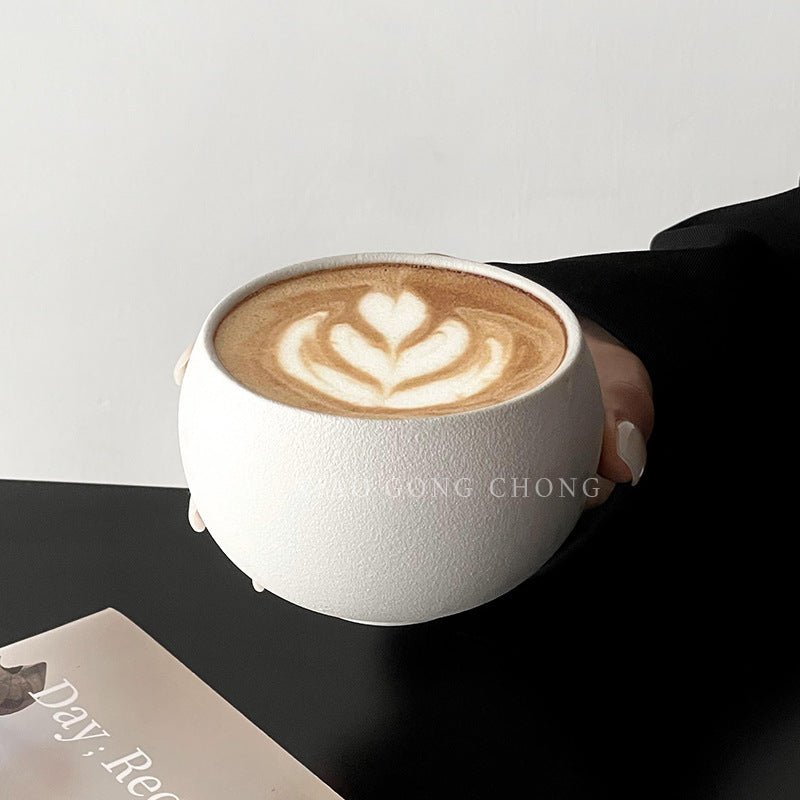 A retro egg-shaped cup frosted stone pattern ceramic cup latte coffee cup afternoon tea niche cappuccillola flower cup