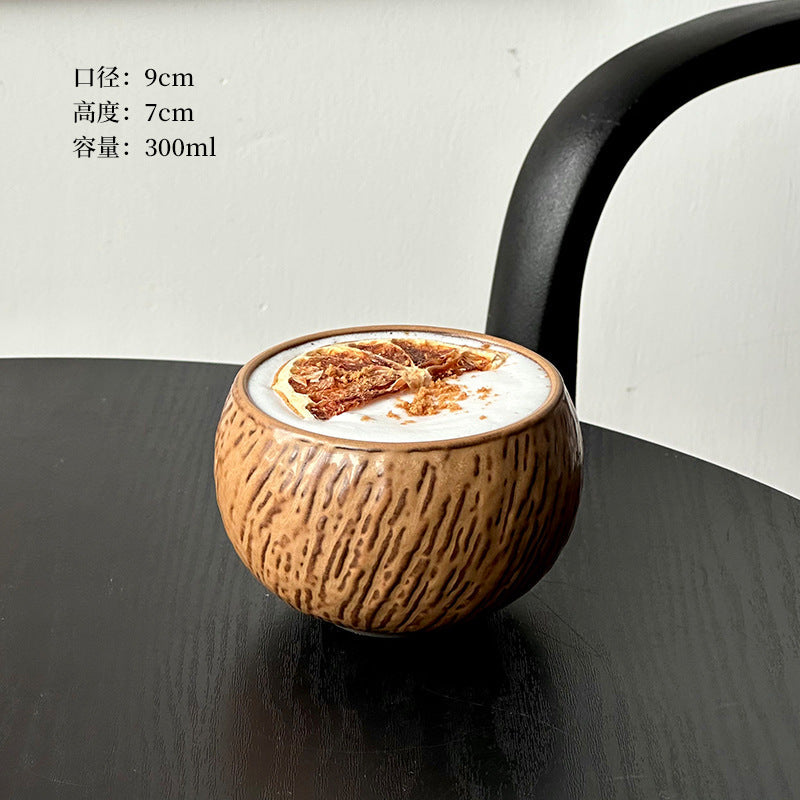 A retro egg-shaped cup frosted stone pattern ceramic cup latte coffee cup afternoon tea niche cappuccillola flower cup