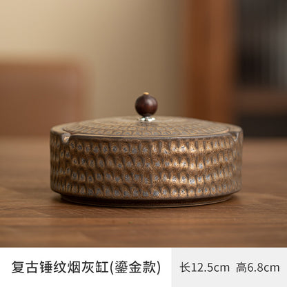 A creative large ceramic ashtray with lid light luxury high sense