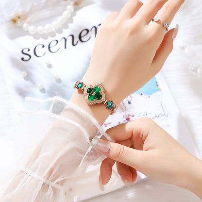 Custom watch design A four-leaf clover greenstone dial watch