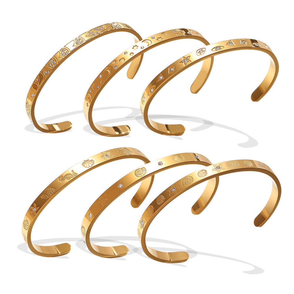 A cross-border European and American exaggerated personality versatile titanium steel inlaid zircon marine series stainless steel advanced sense opening bracelet