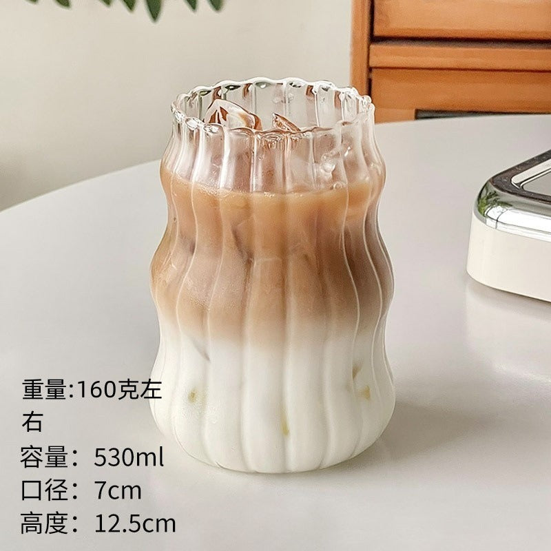 A cloud cup ins wind coffee glass cup spiral stripe straw cup high borosilicate glass