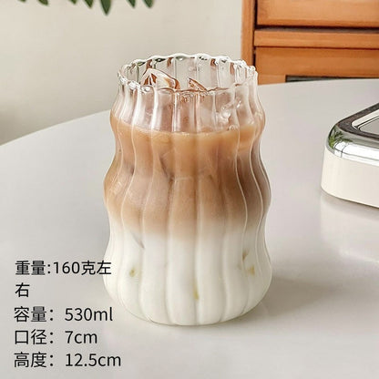 A cloud cup ins wind coffee glass cup spiral stripe straw cup high borosilicate glass