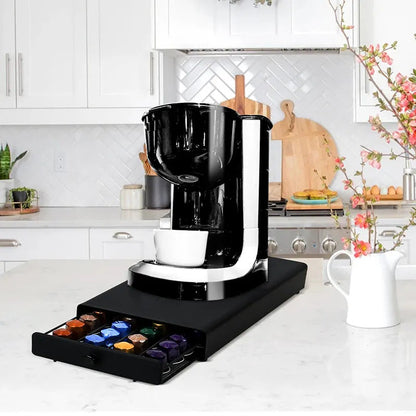 A dust-proof coffee capsule storage box, 40 nespresso drawer storage rack, black silent.