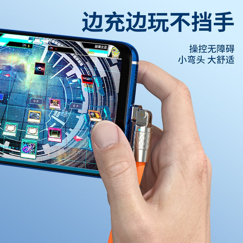 A180 degree rotating elbow zinc alloy fast charging data cable charging cable