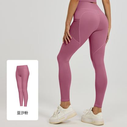A hip mesh side pocket yoga pants women's high waist hip lift sports leggings fitness pants