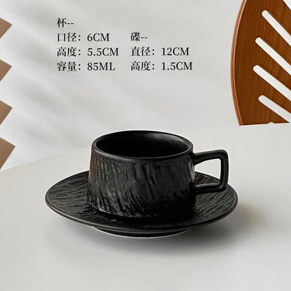 A retro stone coffee cup, premium sense, simple ceramic cup, exquisite latte latte flower cup, cappuccino mocha cup saucer
