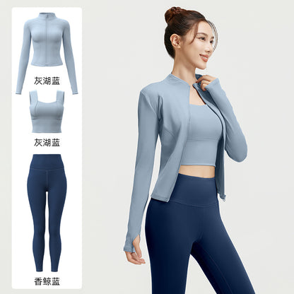 A Spring and Autumn Yoga Clothing Three-piece Skinny Fitness Clothing Morning Running Sports Suit