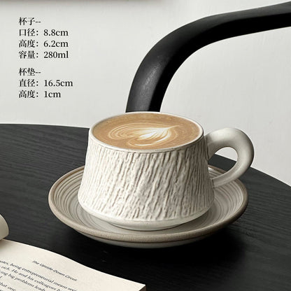 A retro stone coffee cup, premium sense, simple ceramic cup, exquisite latte latte flower cup, cappuccino mocha cup saucer