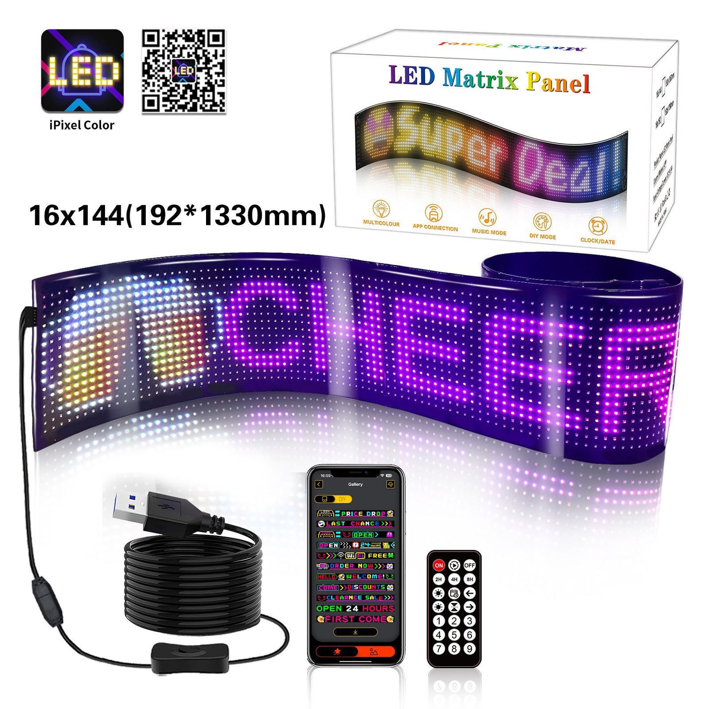 LED car soft screen usb car flexible advertising screen APP bluetooth window glass devil's eye display