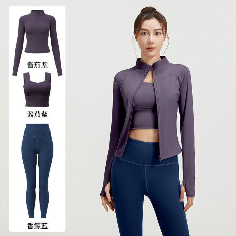 A Spring and Autumn Yoga Clothing Three-piece Skinny Fitness Clothing Morning Running Sports Suit