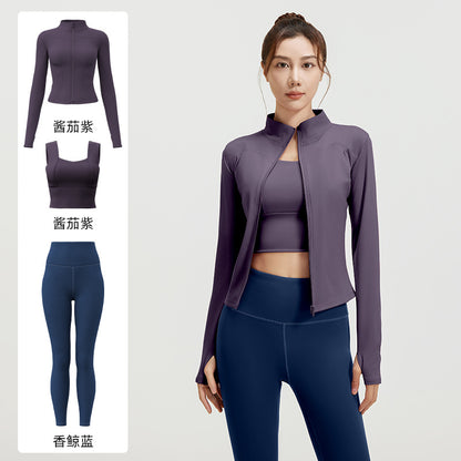 A Spring and Autumn Yoga Clothing Three-piece Skinny Fitness Clothing Morning Running Sports Suit