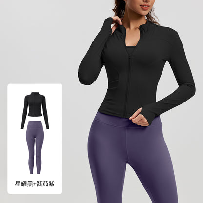 A Yoga Clothing Women's Fitness Running High Elasticity Sports Jacket Tights Hip Pants Fitness Clothing Set