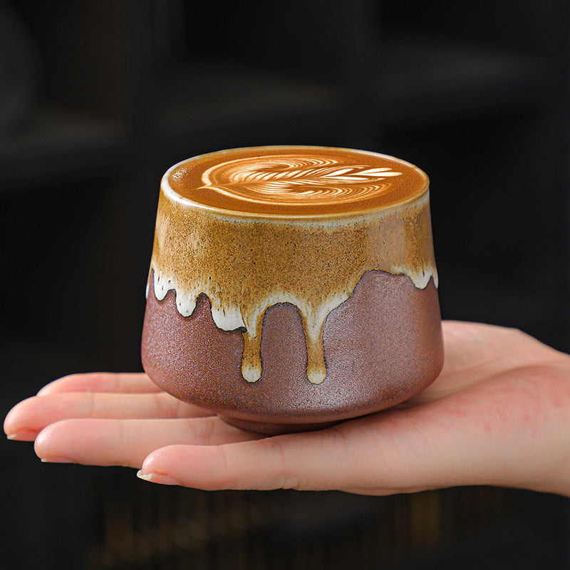 A coarse pottery coffee cup creative latte latte flower cup ceramic Japanese retro kung fu tea set teacup master cup water cup