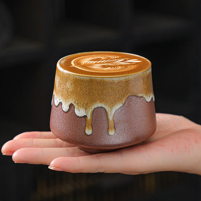 A coarse pottery coffee cup creative latte latte flower cup ceramic Japanese retro kung fu tea set teacup master cup water cup