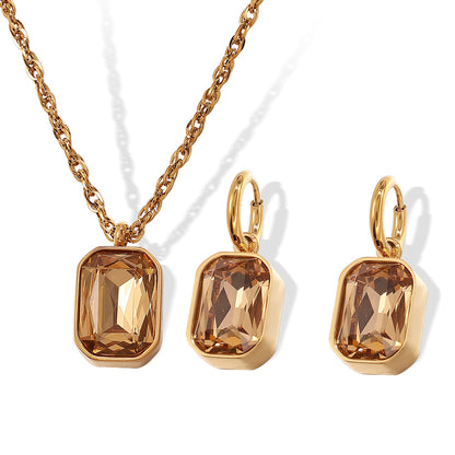 A European and American cross-border new products, square glass stone pendant, earrings, necklace for women, simple light luxury stainless steel jewelry for women