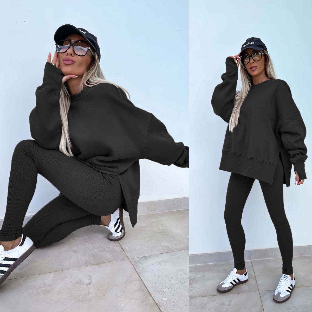 A sweatshirt with long sleeves for two pieces