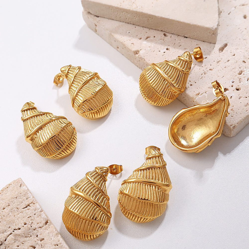 A European and American style fashion personalized stainless steel 18K gold conch earrings irregular cross-border innovation versatile earrings women