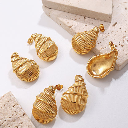 A European and American style fashion personalized stainless steel 18K gold conch earrings irregular cross-border innovation versatile earrings women