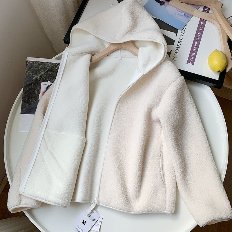 A winter polar fleece hooded jacket