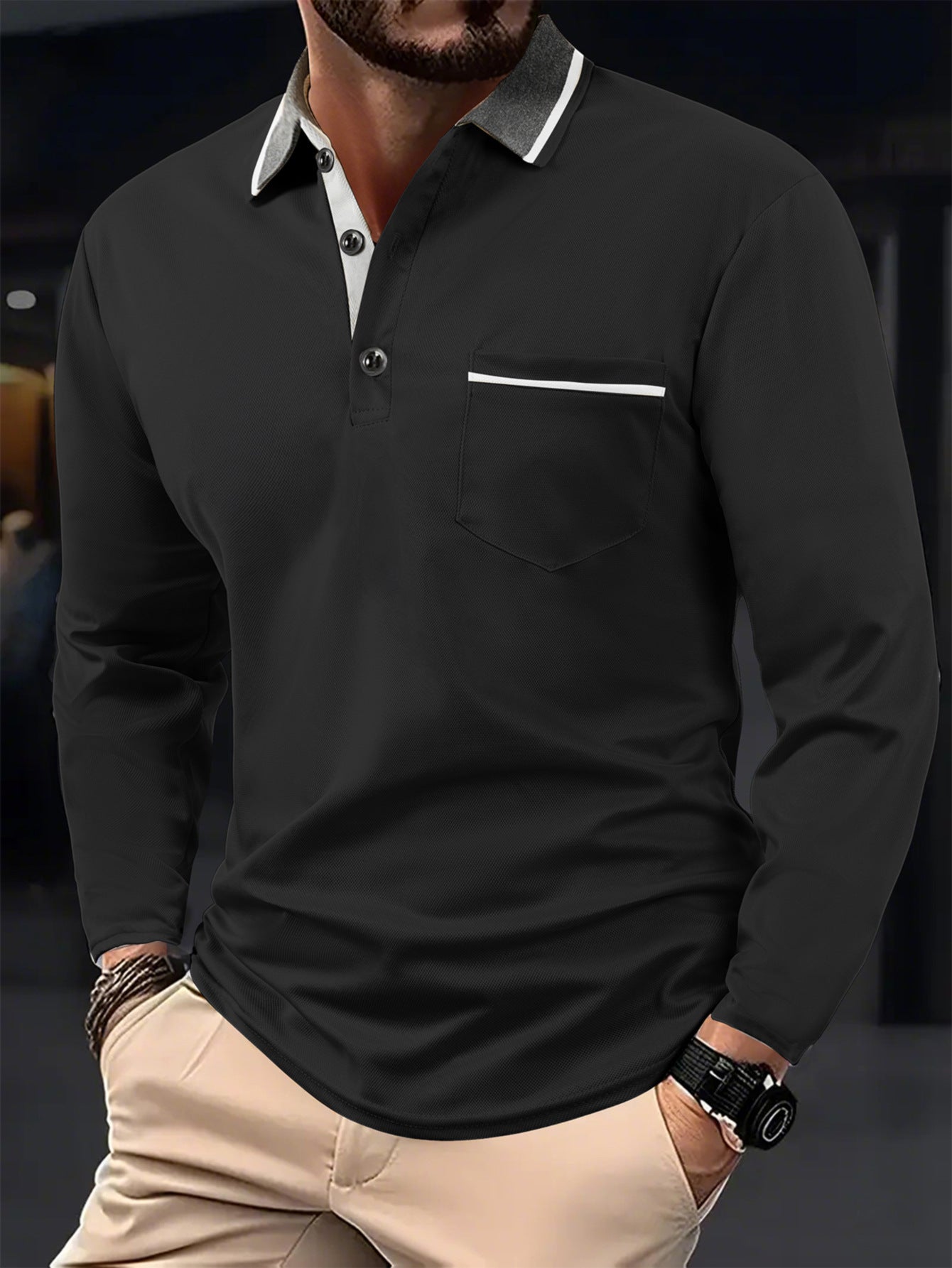 A European and American cross-border men's polo shirt fashion lapel golf wear men's sports long-sleeved POLO shirt wholesale